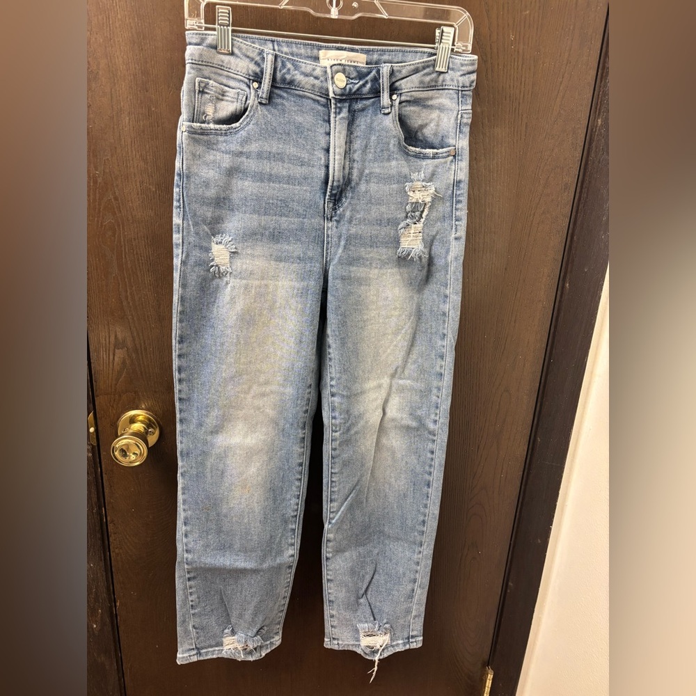 Blue Boyfriend Jeans with Distressed Details